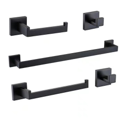 MYACUC 5-Piece Matte Bathroom Towel Bar Set, Wall-Mounted Towel Rack, Toilet Paper Holder, And Hook In Black