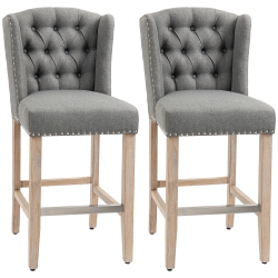 HOMCOM Counter Height Bar Stools Set Of 2, Upholstered Bar Chairs With Nailhead Backrest And Footrest, Modern Barstools for Kitchen, Dining Room