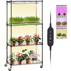VEVOR 4-Tier Plant Stand \w Grow Light, Plant Shelf \w 45W Full Spectrum Grow Light, 3 Mode Plant Light \w Timer And Wheel for Seed Starting, Metal