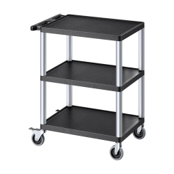 VEVOR 300 Lbs Load Utility Cart, 27.6 X 18.1-Inch Service Cart, Three-Shelf Heavy Duty Plastic Utility Cart \w 360° Swivel Wheels (2 \w Brakes)