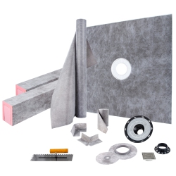 VEVOR 48"x48" Shower Curb Kit, Watertight Shower Curb Overlay \w 4" Abs Central Bonding Flange, 4" Stainless Steel Grate, 2 Cuttable Shower Curb And