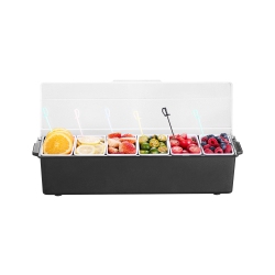 VEVOR Chilled Condiment Server, 6 Compartment Ice Cooled Condiment Serving Container, Chilled Garnish Tray Bar Caddy \w Lid, for Bartending &