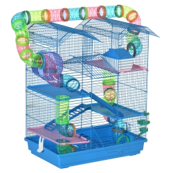PAWHUT 18.5" Hamster Cage, 5 Tiers Small Animal House With Tunnel Tube System, Exercise Wheel, Water Bottle, Food Dish, Ramp In Blue