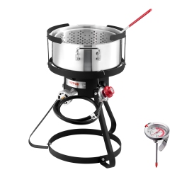 VEVOR 10 Qt Fish And Wing Fryer, Aluminum Propane Fish Fryer Kit, Outdoor Deep Fryer Seafood Pot \w Thermometer, Strainer Basket, And 54, 000 Btus
