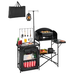 VEVOR Camping Kitchen Table, Outdoor Camp Cooking Table, Aluminum Portable Cook Station \w Storage Cupboard, Carrying Bag, Detachable