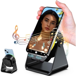 MYACUC Wireless Induction Speaker, Cell Phone Stand \w Bluetooth Speaker, Stereo Sound, RGB Ambient Light, Phone Holder Compatible \w Iphone Ipad Android
