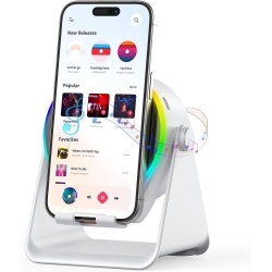 MYACUC Wireless Induction Speaker, 4 In 1 Bluetooth Speaker Phone Stand With RGB Light, 360° Rotation Phone Holder Compatible With Iphone Android