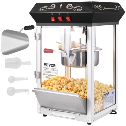 VEVOR 850W Popcorn Maker, Popcorn Popper Machine, 8 OZ Kettle Makes 48 Cups Per Batch, Countertop Popcorn Maker \w Tempered Glass, Includes 4