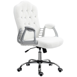 KEPOOMAN Teddy Fleece Computer Chair, Button Tufted Desk Chair With Swivel Wheels - In White