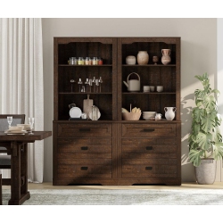 WAMPAT 73.7" Tall Kitchen Pantry Cabinet, Modern Farmhouse Wooden Storage Cabinet \w Drawers, Doors & Adjustable Shelves for Dining Room & Living