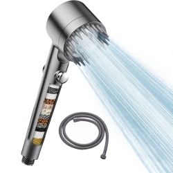 MYACUC Shower Head With Anti-Limescale And Chlorine Filter, High Pressure 3 Modes, Shower Head With Stainless Steel Hose 1.5 M