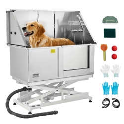 VEVOR 50 Inch Electric Lift Dog Washing Station, Stainless Steel Pet Tub W/ Pe Water Filter Board, Faucet & Showerhead Dog Bathtub Washing Sink For