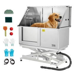 VEVOR 50 Inch Electric Lift Dog Washing Station, Stainless Steel Pet Tub W/ Pe Water Filter Board, Faucet & Showerhead Dog Bathtub Washing Sink For