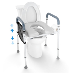 VEVOR 7-Position Raised Toilet Seat, Height Adjustment 19.3" - 25.2", 350Lbs Weight Capacity, \w Comfort Padded Aluminum Frame, Universal Toilet