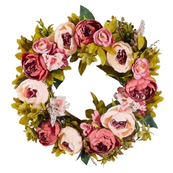 VEVOR 19 In Artificial Decorative Wreath, Pink, Decorated \w Peonies, Hydrangeas, Babysbreath, for All Seasons Indoor And Outdoor Home Wall Window