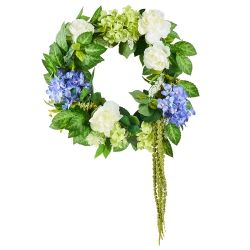VEVOR 23 In Artificial Decorative Wreath White Green, Decorated \w Hydrangeas, Roses, Berries, Vines, for All Seasons Indoor And Outdoor Home Wall