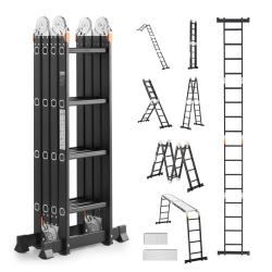 VEVOR 7-In-1 Multi-Purpose Folding Ladder, Extension Step Ladder, A Frame 4 Step \w Scaffolding Plank Telescoping Ladder, 15.5Ft Heavy Duty, 330