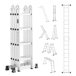 VEVOR 7-In-1 Multi-Purpose Folding Ladder, Extension Step Ladder, A Frame 4 Step Telescoping Ladder, 15.5Ft Heavy Duty Adjustable Ladder, 330 Lbs