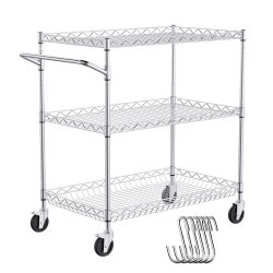 VEVOR 3 Tiers Kitchen Utility Cart, Wire Rolling Cart \w 661Lbs Capacity, Steel Service Cart On Wheels, Metal Storage Trolley \w 80MM Deep Basket