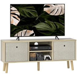 HOMCOM Tv Stand for 50 Inch Tv, Entertainment Center Tv Table With Fabric Drawers, Storage Shelves And Cable Holes for Living Room, Bedroom, Natural
