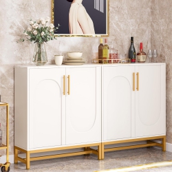 TRIBESIGNS Modern Sideboard Buffet With Adjustable Shelf, 59" Kitchen Storage Cabinet With Faux Marble Top & Gold In White