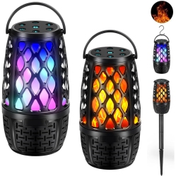 MYACUC 2PCs Outdoor Speaker, Colorful Led Flame Speaker, Outdoor Waterproof Bluetooth Speaker, Stereo Sound, Portable Wireless Speaker \w Hook for Patio