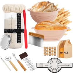 MYACUC Sourdough Starter Kit, Silicone Banneton Bread Proofing Basket Set Of 2, Sourdough Starter Kit Beginners \w 10PCs Bread Bags for Baking Lovers