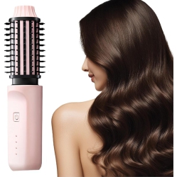 MYACUC Cordless Hair Curling Iron Brush, Travel Curl Brush, 3-In-1 Portable Curling Iron, Cordless Thermal Hair Brush, USB Rechargeable Curling Wand, Mini