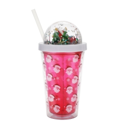 BIOWORLD Christmas Snow Globe 16OZ Double Wall Water Bottle With Straw