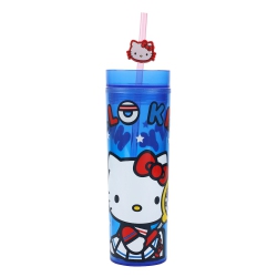 BIOWORLD Hello Kitty Tennis 16 OZ Plastic Cup With Straw & Lid In Blue