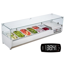 VEVOR 150 W Refrigerated Condiment Prep Station, Countertop Refrigerated Condiment Station, \w 4 1/3 Pans & 4 1/6 Pans, 304 Stainless Body And PC
