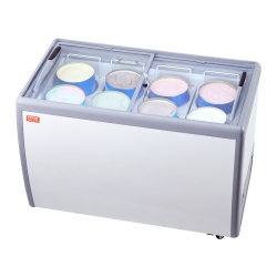 VEVOR 13.1 Cu.ft Commercial Ice Cream Display Case, Chest Freezer, Mobile Glass Top Deep Freezer, Restaurant Gelato Dipping Cabinet \w 8 Large Tubs