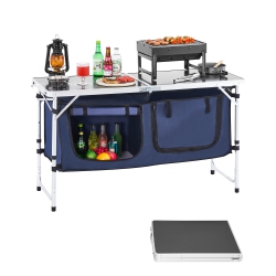 VEVOR Camping Kitchen Table, Folding Outdoor Cooking Table, 3 Adjustable Height, Aluminum Lightweight Portable Cook Station \w Storage Organizer