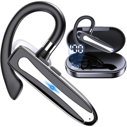 MYACUC Single Ear Bluetooth Headset, Wireless Earpiece With Charging Case, Hand-Free Headphones Noise Canceling Mic for Office Driving Business