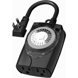 HBN Outlet Timer, 24 Hour Mechanical Outdoor Timer for Lights, Plug In Timer Waterproof, 2 Grounded Timer Outlets for String Lights And Holiday