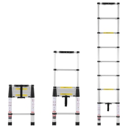VEVOR 8.5Ft Telescoping Ladder, Aluminum Lightweight Extension Ladder \w One-Button Retraction, 375 Lbs Capacity \w Non-Slip Feet, Portable Compact