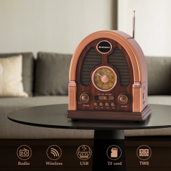 THE WAY New Retro Desktop Multi-Function Card U Disk Bluetooth Speaker Portable Multi-Band Radio, Retro Style Wireless Speaker Rechargeable