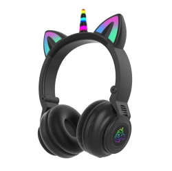 THE WAY Unicorn Bluetooth Headset, Headset Music Game, Power Display Cute Cat Ear Headset Wireless Headset - In Black