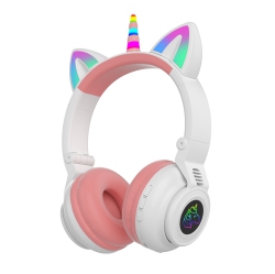 THE WAY Unicorn Bluetooth Headset, Headset Music Game, Power Display Cute Cat Ear Headset Wireless Headset - In White