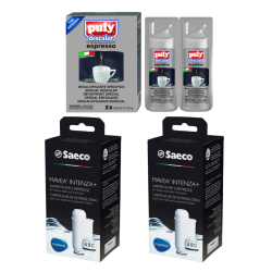 PULY AND SAECO Puly Espresso Descaler 2X125Ml + Saeco Intenza+ Water Filters (2 Pack) – Maintenance Kit for Saeco Espresso Machines
