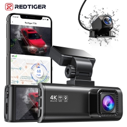 REDTIGER 4K Dash Cam Front And Rear, Built-In Wifi Gps 4K+1080P Dual Dash Camera for Cars, 3.18 Inch Display Dashcam, 170° Wide Angle Dashboard Camera