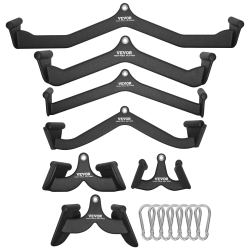 VEVOR 7 Set Lat Pulldown Attachments, Cable Machine Rowing T-Bar V-Bar, Tricep Pull Down Bar, Back Strength Training Rubber Coated Handle Grip