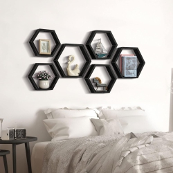 CADUKE Hexagonal Floating Wall Shelves – Set Of 6 Wooden Honeycomb Shelves for Bedroom Or Living Room Farmhouse Decor