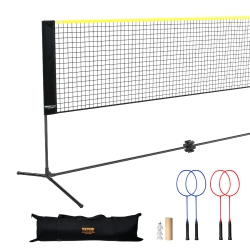 VEVOR 20Ft W Badminton Net, Height Adjustable Volleyball Net, Foldable Pickleball Net, Tennis Net Set \w Poles, Stand, Bag, Rackets, Nylon