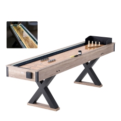 VEVOR 9 Ft Shuffleboard Table, Led Light Up for Family Game Room, 2 In 1 Combo Game Set, \w Scratch-Resistant Playfield, Legs, 8 Pucks, Bowling Set