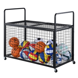 VEVOR Rolling Sports Ball Storage Cart, Lockable, \w Double Lids, Sport Equipment Holder Organizer for Indoor Outdoor, Steel Storage Rack For