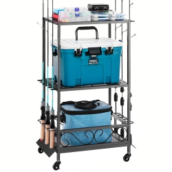 VEVOR 10-Rods Fishing Rod Holder, Mobile Fishing Pole Rack Cart \w Wheels, Fish Gear Equipment Organizer for Garage Home Indoor Use, for Tackle Box