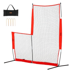 VEVOR 7X7 Ft L Screen Baseball for Batting Cage, Baseball & Softball Safety Screen, \w Carry Bag & Ground Stakes, Baseball Pitching Net for Pitchers