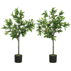 HOMCOM Lifelike Artificial Laurel Trees Set Of 2, 3Ft Uv Resistant Fake Trees With 345 Peva Leaves, Potted Fake Plants for Indoor Outdoor Decor