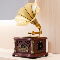 THE WAY Retro Multifunctional Mini Phonograph European Style Fashion Outdoor Bluetooth Speaker Living Room Decoration Ornaments - Walnut Color